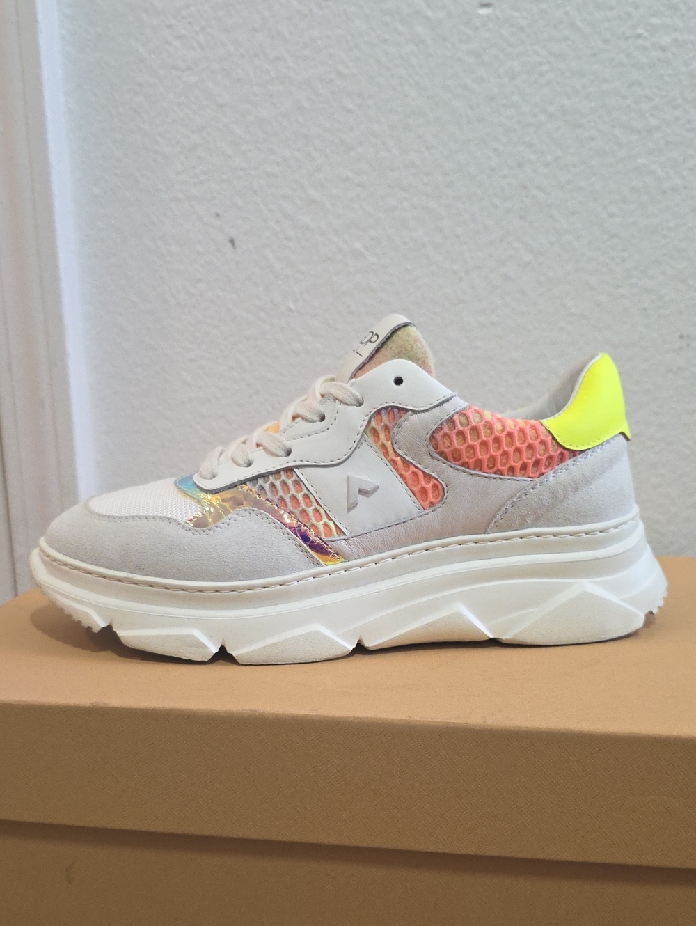 Genuine Leather Stylish Sneakers with Neon Accents